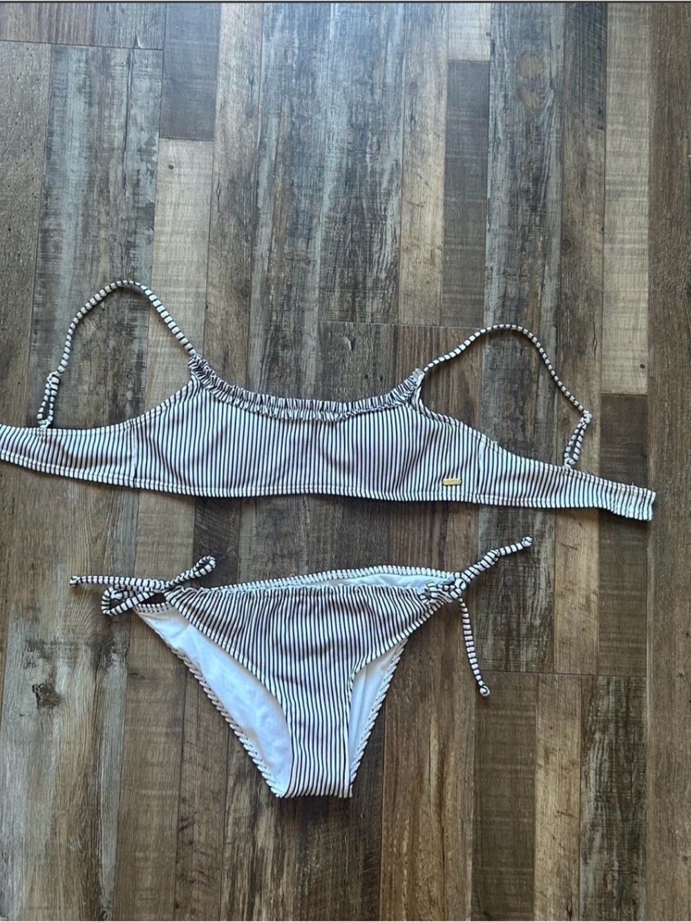 Roxy White Bikini Top with Black Trim (Bottoms Size M, Top Size L)